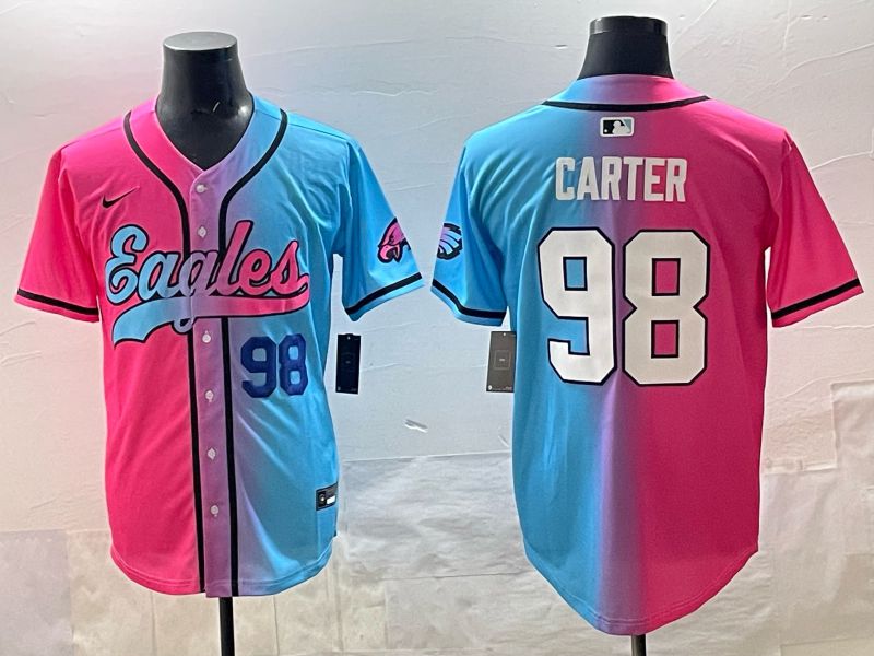 Men 2025 Philadelphia Eagles #98 Carter Blue pink Nike Limited NFL Jersey style 03